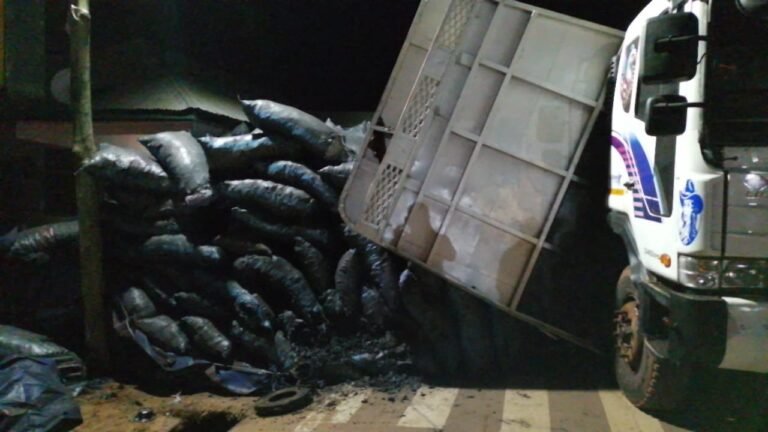 Charcoal Truck Accident Blocks Emergency Road in Damongo